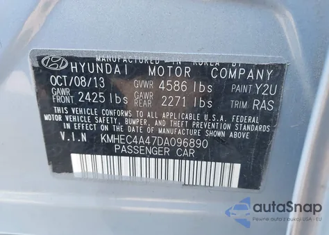 2013 Hyundai Sonata Hybrid Limited z USA, uszkodzony, nr VIN KMHEC4A47DA096890